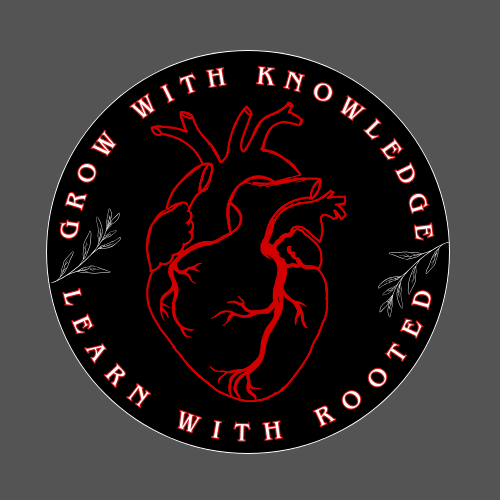 Dark grey, black, and red logo that includes a red outline of a heart with the program slogan in a circular shape.